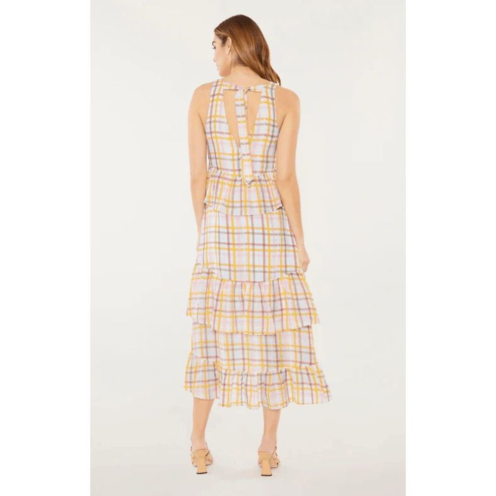 NWT CINQ À SEPT Astor Sleeveless Tiered Plaid Maxi Dress in Size 10 White Multi - Picture 5 of 7